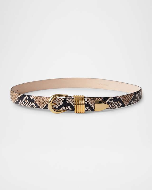 Hollyhock Snake-Print Leather Belt